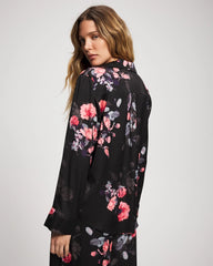 FLORAL DREAMS GRAND BLACK - Long Sleeve Notch Collar Pajama Top