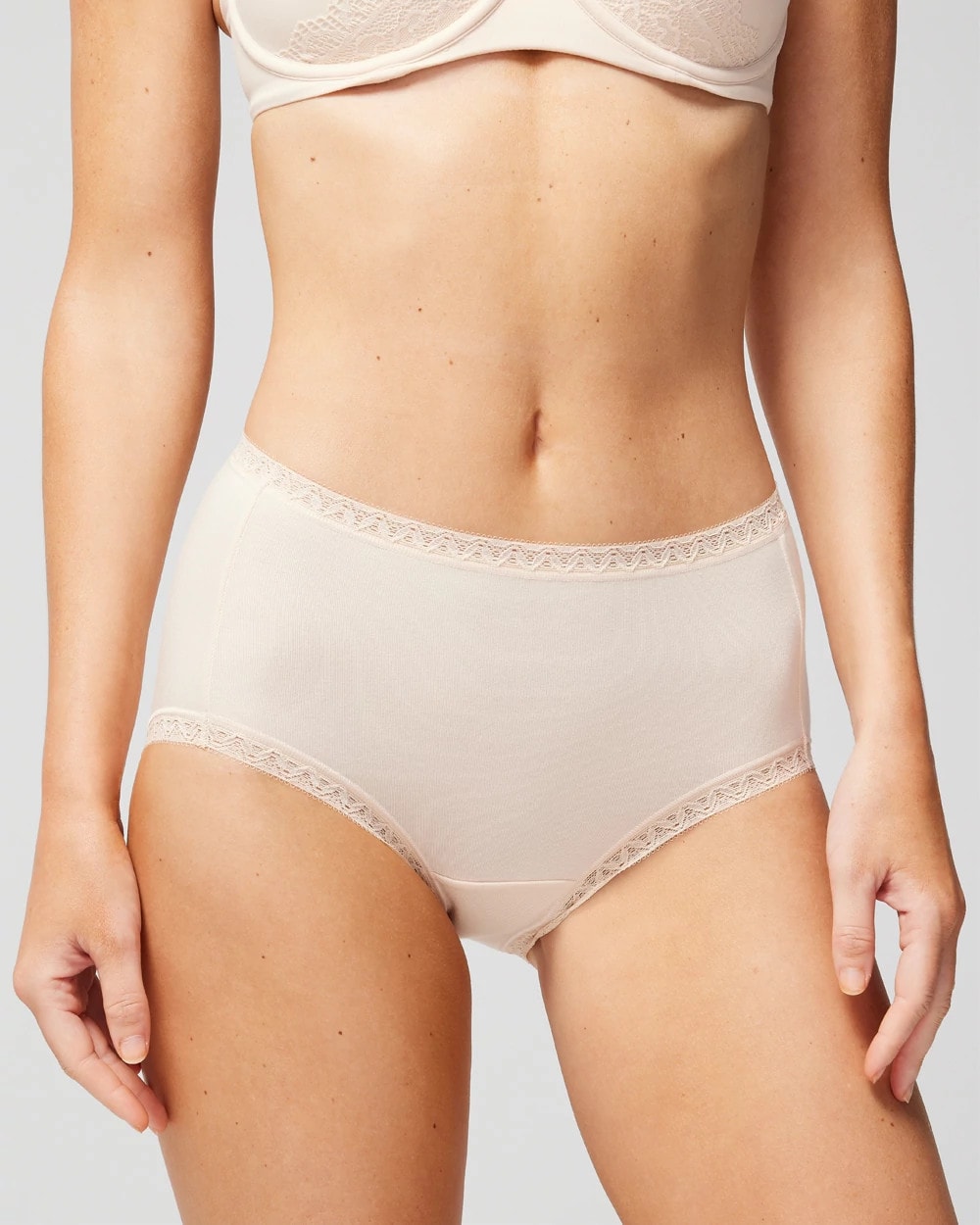PALE SAND - Cotton Brief Panty with Lace Trim