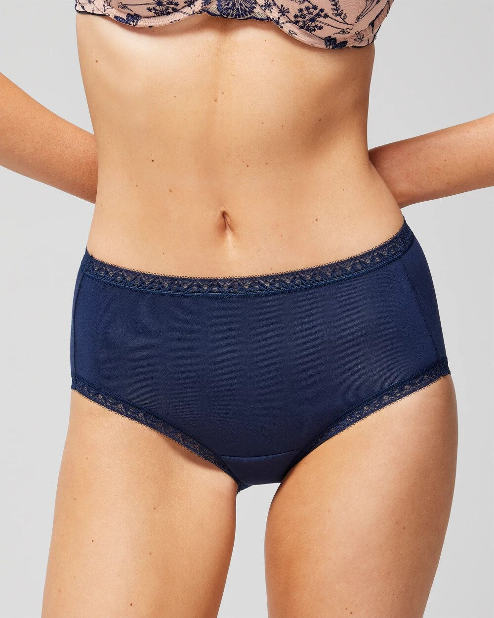 NIGHTFALL NAVY - Cotton Brief Panty with Lace Trim