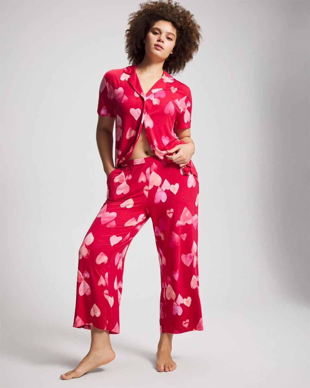 WHOLE LOTTA LOVE RED - Cropped Pajama Pants