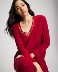 PAINT THE TOWN RED - Lace Long Sleeve Pajama Top