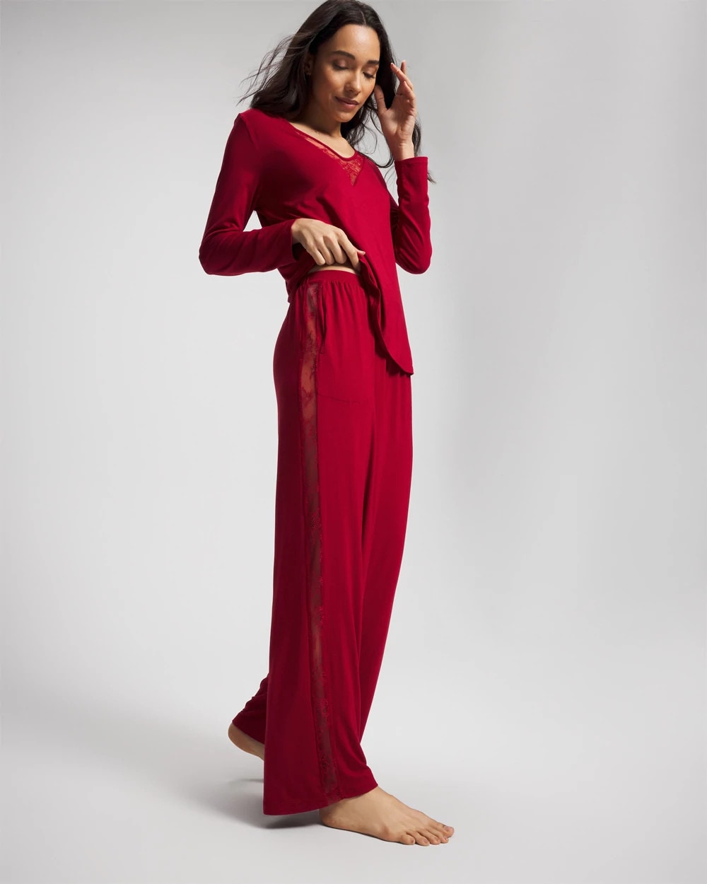 PAINT THE TOWN RED - Lace Relaxed Wide Leg Pajama Pant