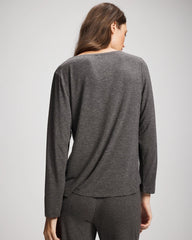 CHARCOAL HEATHER W/ SHINE - Lace Trim Long Sleeve Pajama Top