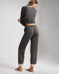 CHARCOAL HEATHER W/ SHINE - Lace Trim Pajama Pant