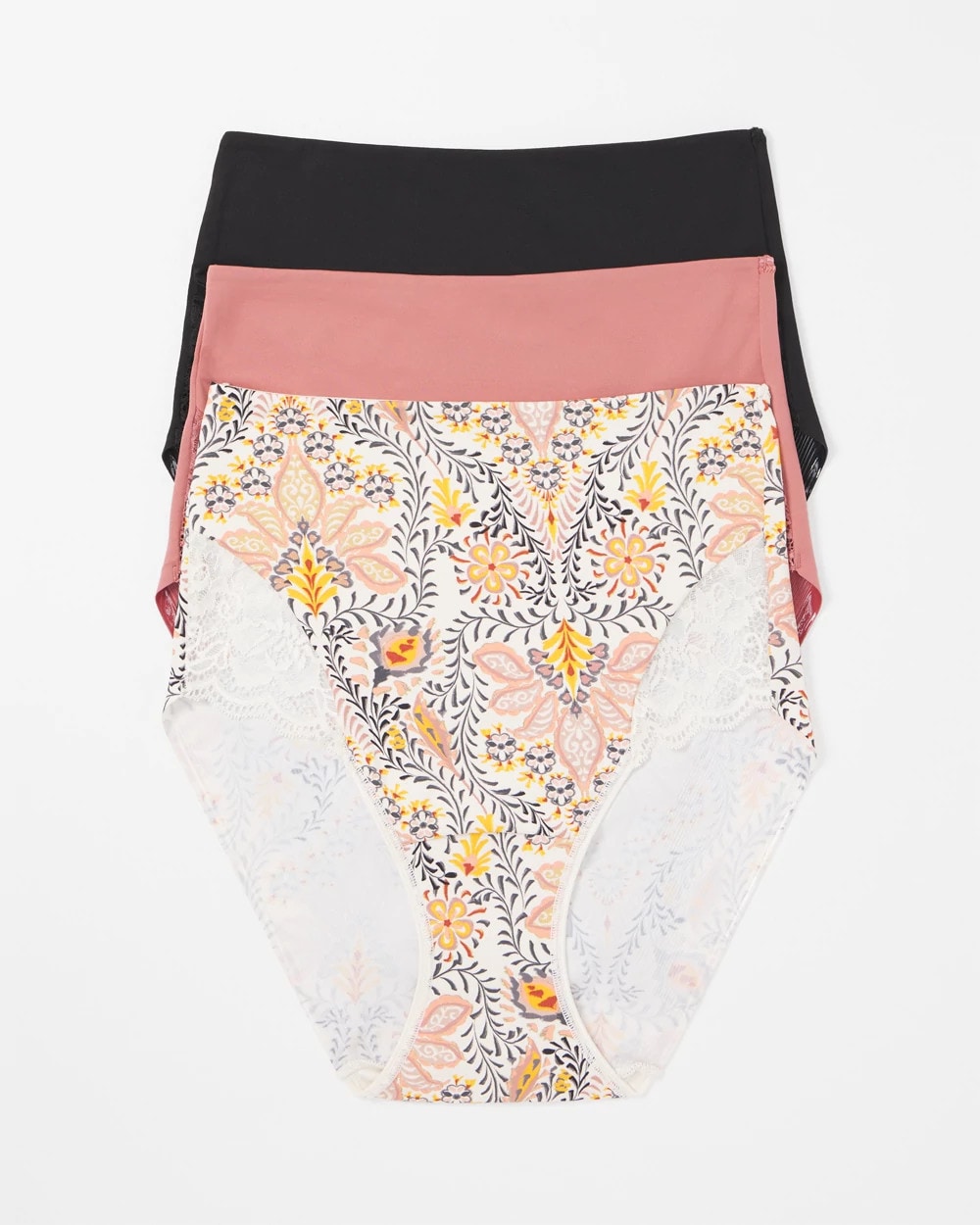 VINE PAISLEY MULTIPACK - Tummy High-Waist Brief Panty with Lace 3 Pack