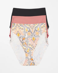 VINE PAISLEY MULTIPACK - Tummy High-Waist Brief Panty with Lace 3 Pack
