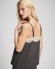 CHARCOAL HEATHER W/ SHINE - Lace Trim Camisole