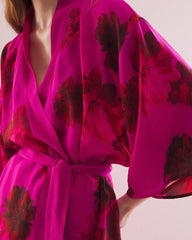 VA VA BLOOMS PINK - Silk Chiffon Short Robe