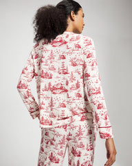 ENCHANTED TOILE CHAMPAGNE - Piped Long-Sleeve Notch Pajama Top