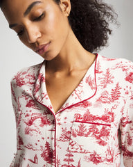ENCHANTED TOILE CHAMPAGNE - Piped Long-Sleeve Notch Pajama Top
