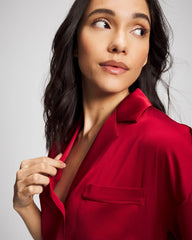 PAINT THE TOWN RED - Short Sleeve Notch Collar Pajama Top
