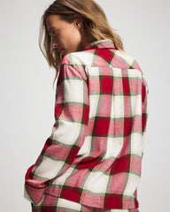 WINTER PLAID RED - Long-Sleeve Notch Collar Pajama Top