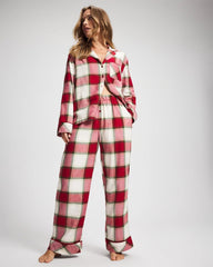 WINTER PLAID RED - Velvet Piped Relaxed Pajama Pant