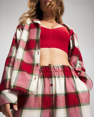 WINTER PLAID RED - Velvet Piped Relaxed Pajama Pant