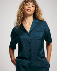 DRAMA DOTS DARK HARBOUR - Jacquard Dot Relaxed Notch Collar Pajama Top