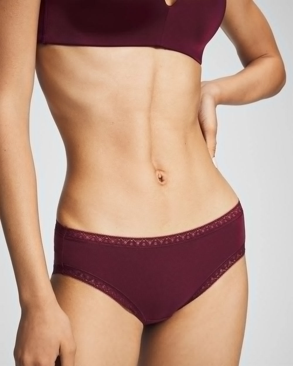 VELVET PLUM - Cotton Hipster Panty with Lace Trim