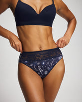 BOTANICAL TILE NAVY M - Edge High-Leg Panty with Lace