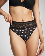 PEACEFUL PETALS MINI BLK - Edge High-Leg Panty with Lace