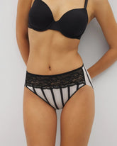 CABANA STRIPE BLACK - Edge High-Leg Panty with Lace
