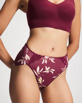 LUXURIOUS LEAVES M PLUM - Tummy High-Leg Brief Panty with Lace