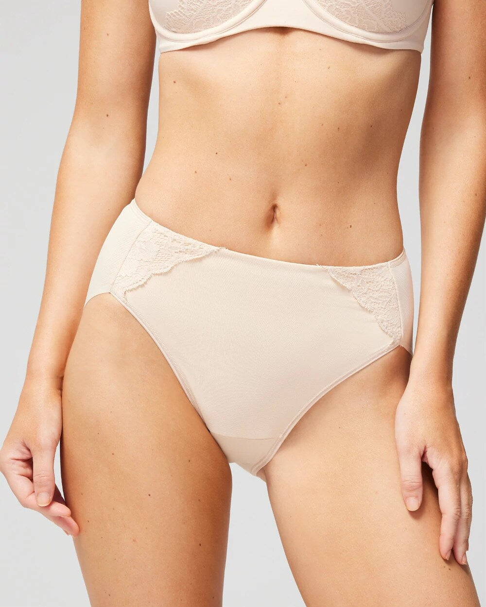 PALE SAND - High-Leg Brief Panty with Lace