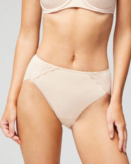 PALE SAND - High-Leg Brief Panty with Lace