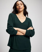 GREEN JOLIE - Cozy Waffle Long Sleeve V-Neck Pajama Top