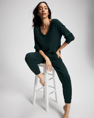GREEN JOLIE - Cozy Waffle Long Sleeve V-Neck Pajama Top