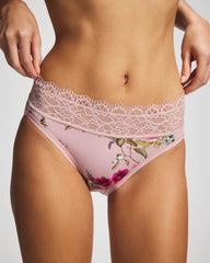 FEATHERED FANCY MINI PINK - High-Leg Panty with Enchanting Lace
