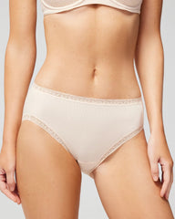 PALE SAND - Cotton High-Leg Brief Panty with Lace Trim