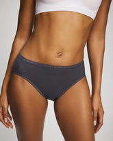 GRAY INK - Cotton High-Leg Brief Panty with Lace Trim