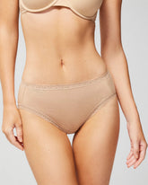 WARM AMBER - Cotton High-Leg Brief Panty with Lace Trim
