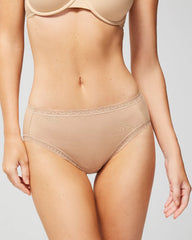 WARM AMBER - Cotton High-Leg Brief Panty with Lace Trim