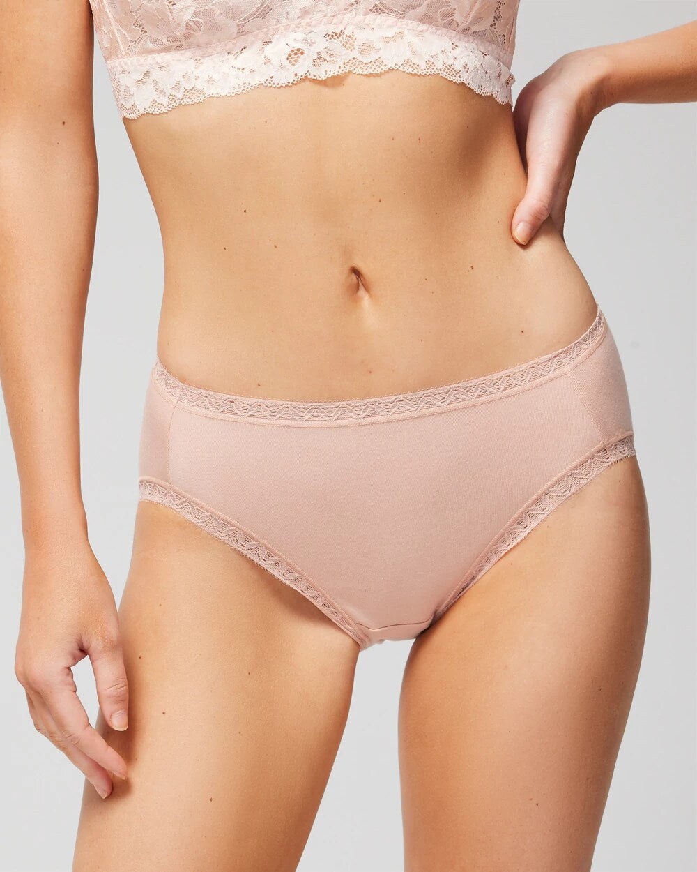 HUSH - Cotton High-Leg Brief Panty with Lace Trim