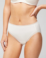 IVORY - Cotton High-Leg Brief Panty with Lace Trim