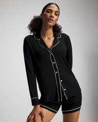 BLACK - Long-Sleeve Notch Collar Pajama Top