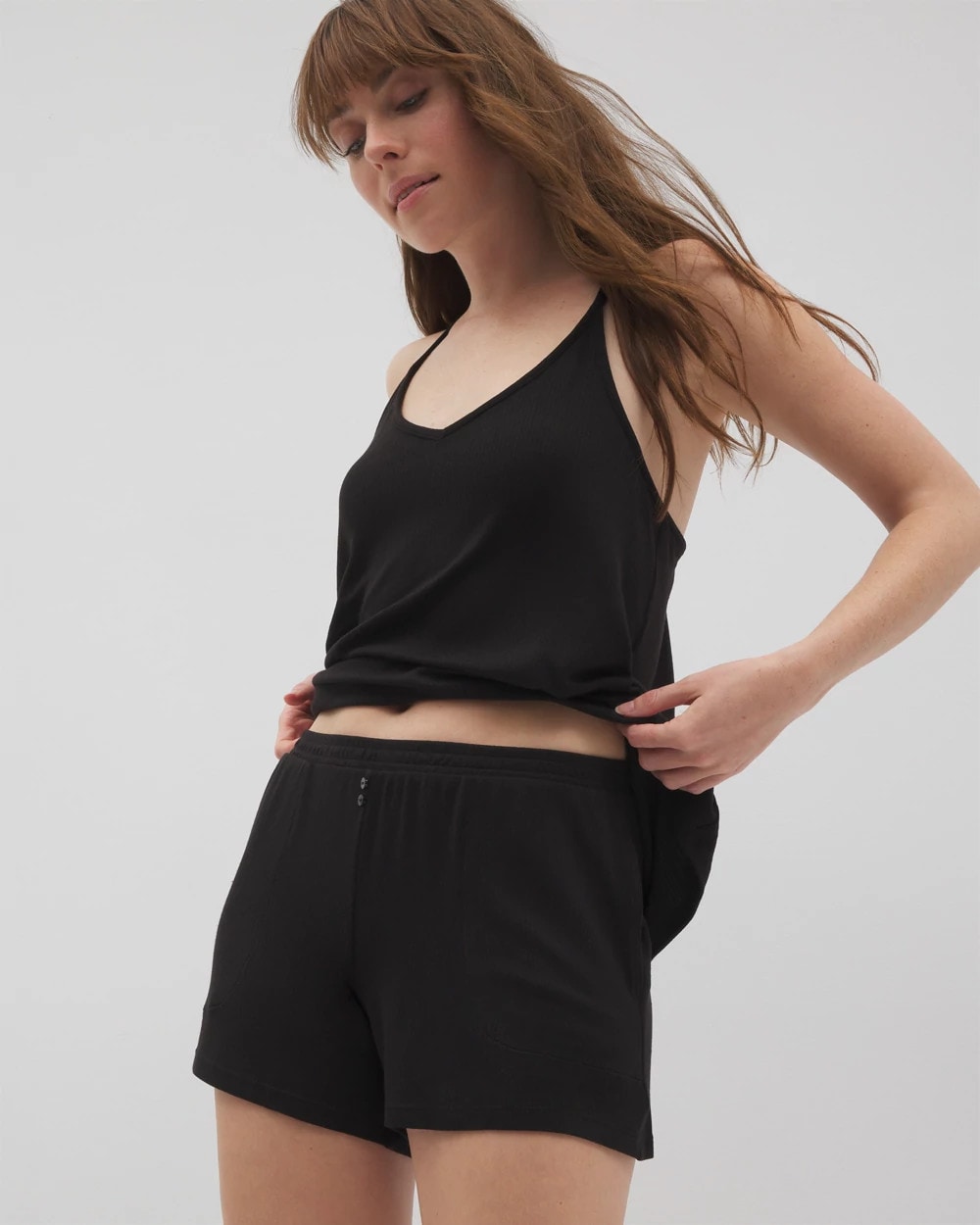 BLACK - Lightweight Rib Knit Pajama Shorts