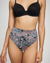 REGAL PAISLEY BLACK MINI - Tummy High-Waist Thong Panty