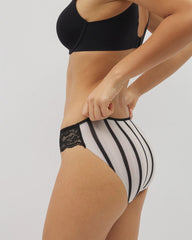 CABANA STRIPE BLACK - Edge Bikini Panty with Lace