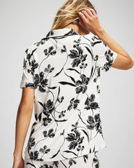 REFLECTION BLOOMS CHAMP - Piped Short Sleeve Notch Collar Pajama Top