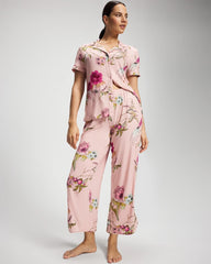 FEATHERED FANCY PINK - Piped Crop Pajama Pant