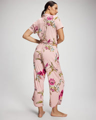 FEATHERED FANCY PINK - Piped Crop Pajama Pant