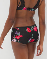 RHAPSODY FLORA MINI BLACK - Boyshort Panty with Enchanting Lace