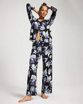 WHIMSICAL WINGS BLK MID - Satin Trim Pajama Pant