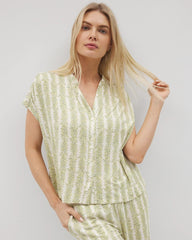 CHILL STRIPE CHAMPAGNE - Mandarin Collar Short Sleeve Pajama Top