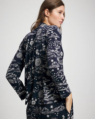 COSMIC BALLET NAVY - Cool Nights Long Sleeve Notch Collar with Piped Placket Pajama Top