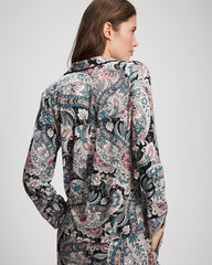 REGAL PAISLEY BLACK - Cool Nights Long Sleeve Notch Collar with Piped Placket Pajama Top