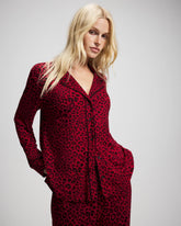 FELINE PAINT THE TOWN RED - Cool Nights Long Sleeve Notch Collar with Piped Placket Pajama Top