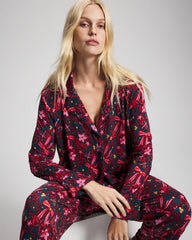 HOLLY JOLLY RED VELVET - Cool Nights Long Sleeve Notch Collar with Piped Placket Pajama Top