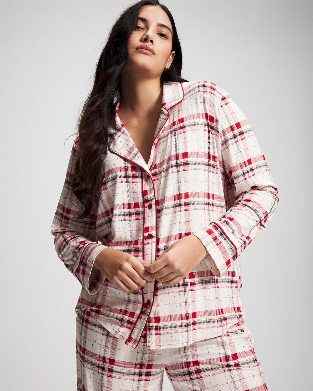 TARTAN TEXTILE CHAMP - Cool Nights Long Sleeve Notch Collar with Piped Placket Pajama Top